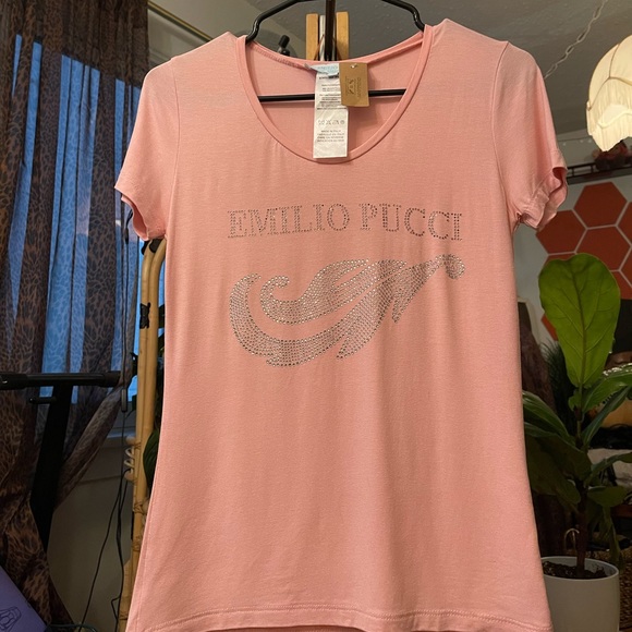Emilio Pucci baby pink rhinestone tshirt - Picture 6 of 7